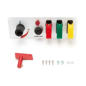 Keep It Clean Dash Mount Switch Panel - 8-1/2 x 2-1/2 in - 1 Momentary Button/3 Toggles/1 Rotary Switch - Indicator Lights - Silver