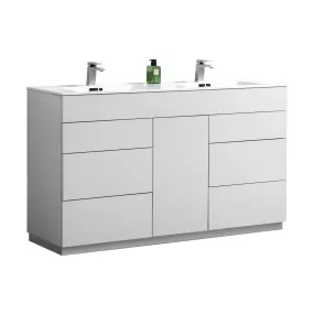 KFM60" High Gloss White, Double Sink, Floor Standing Modern Bathroom Vanity