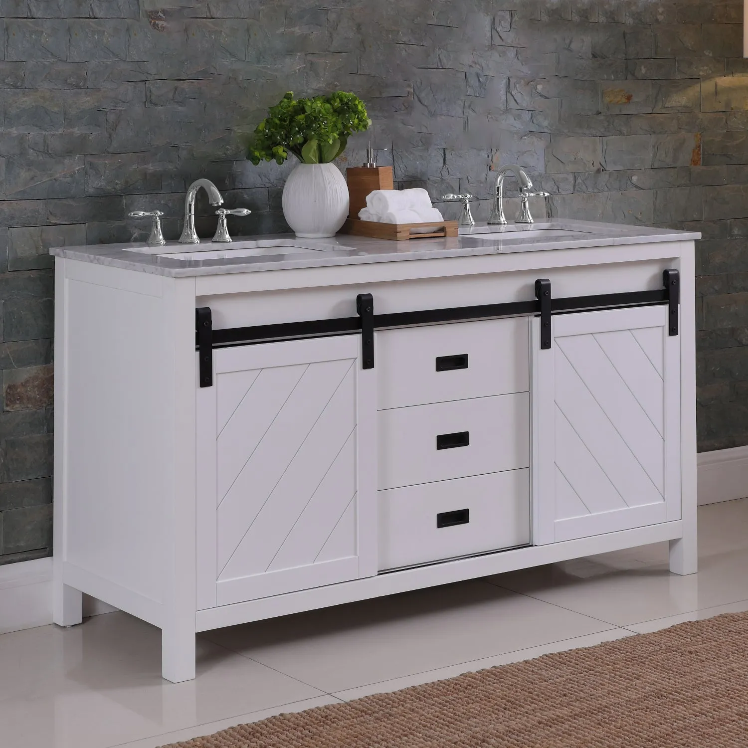 Kinsley 60" Double Bathroom Vanity Set with Carrara White Marble Countertop