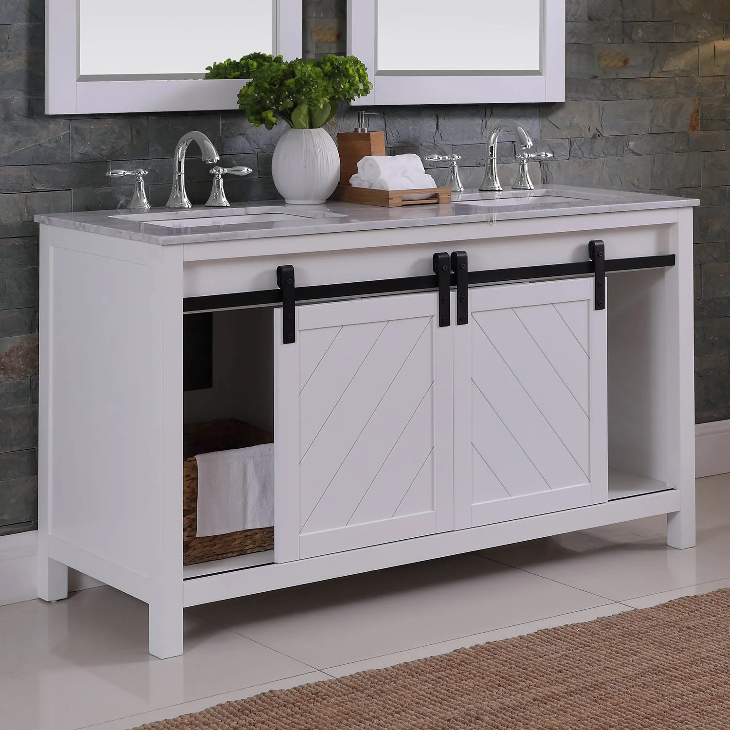 Kinsley 60" Double Bathroom Vanity Set with Carrara White Marble Countertop