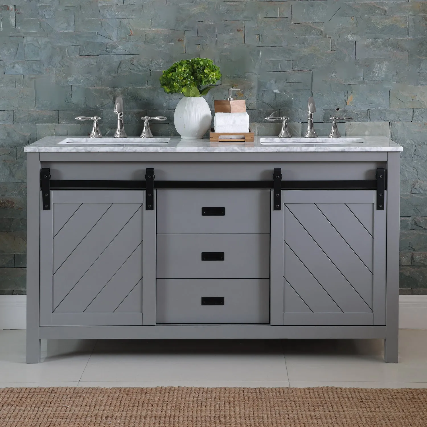 Kinsley 60" Double Bathroom Vanity Set with Carrara White Marble Countertop