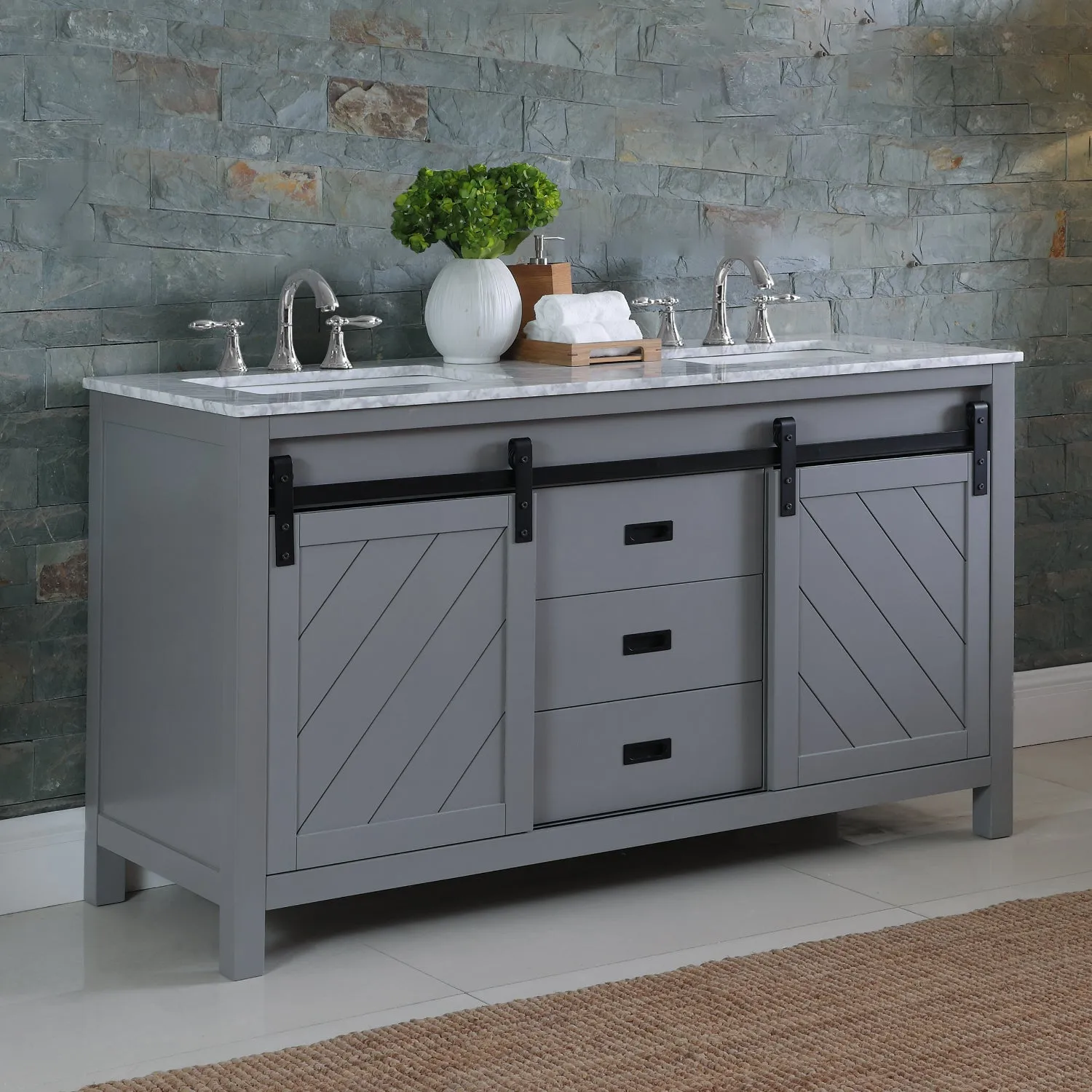 Kinsley 60" Double Bathroom Vanity Set with Carrara White Marble Countertop