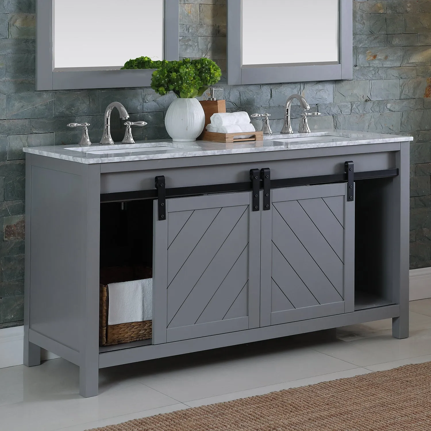 Kinsley 60" Double Bathroom Vanity Set with Carrara White Marble Countertop