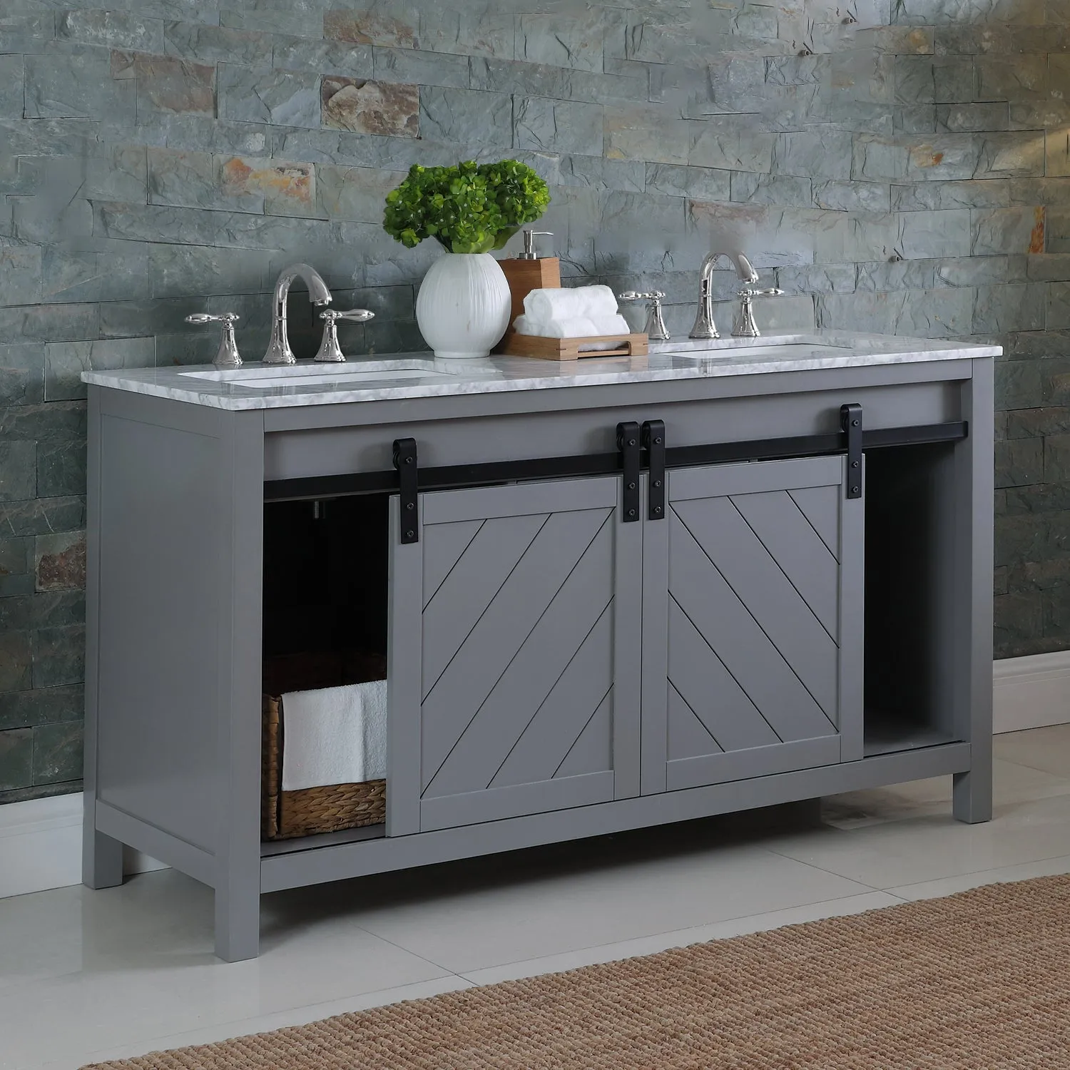 Kinsley 60" Double Bathroom Vanity Set with Carrara White Marble Countertop
