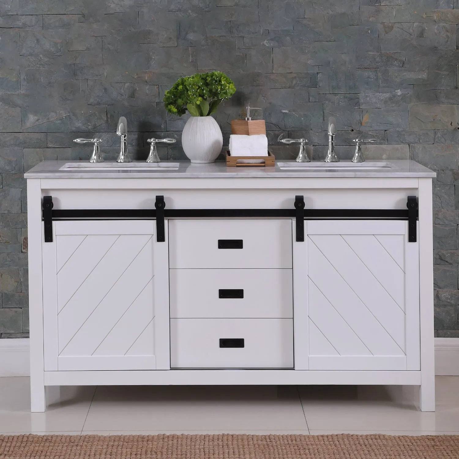 Kinsley 60" Double Bathroom Vanity Set with Carrara White Marble Countertop