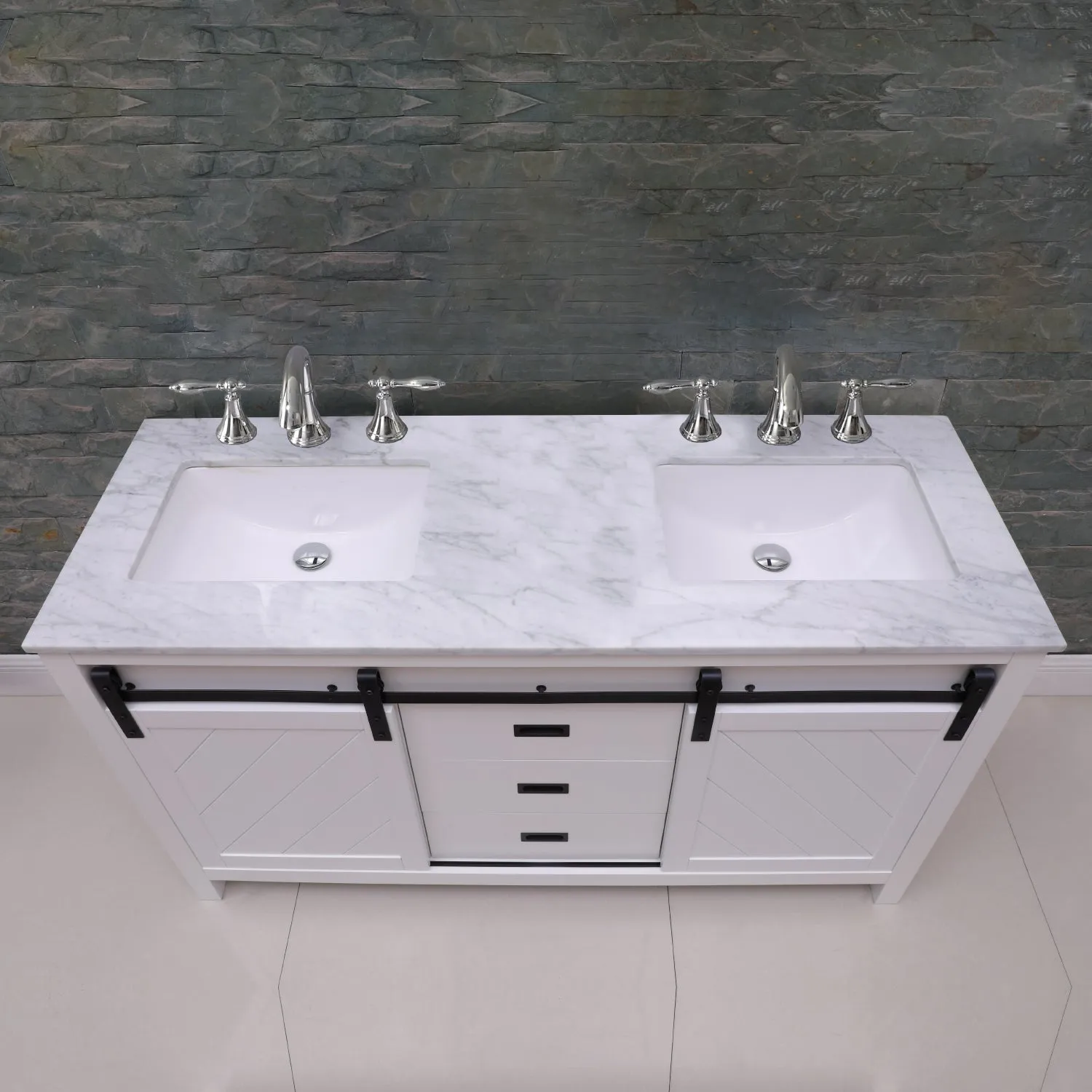 Kinsley 60" Double Bathroom Vanity Set with Carrara White Marble Countertop