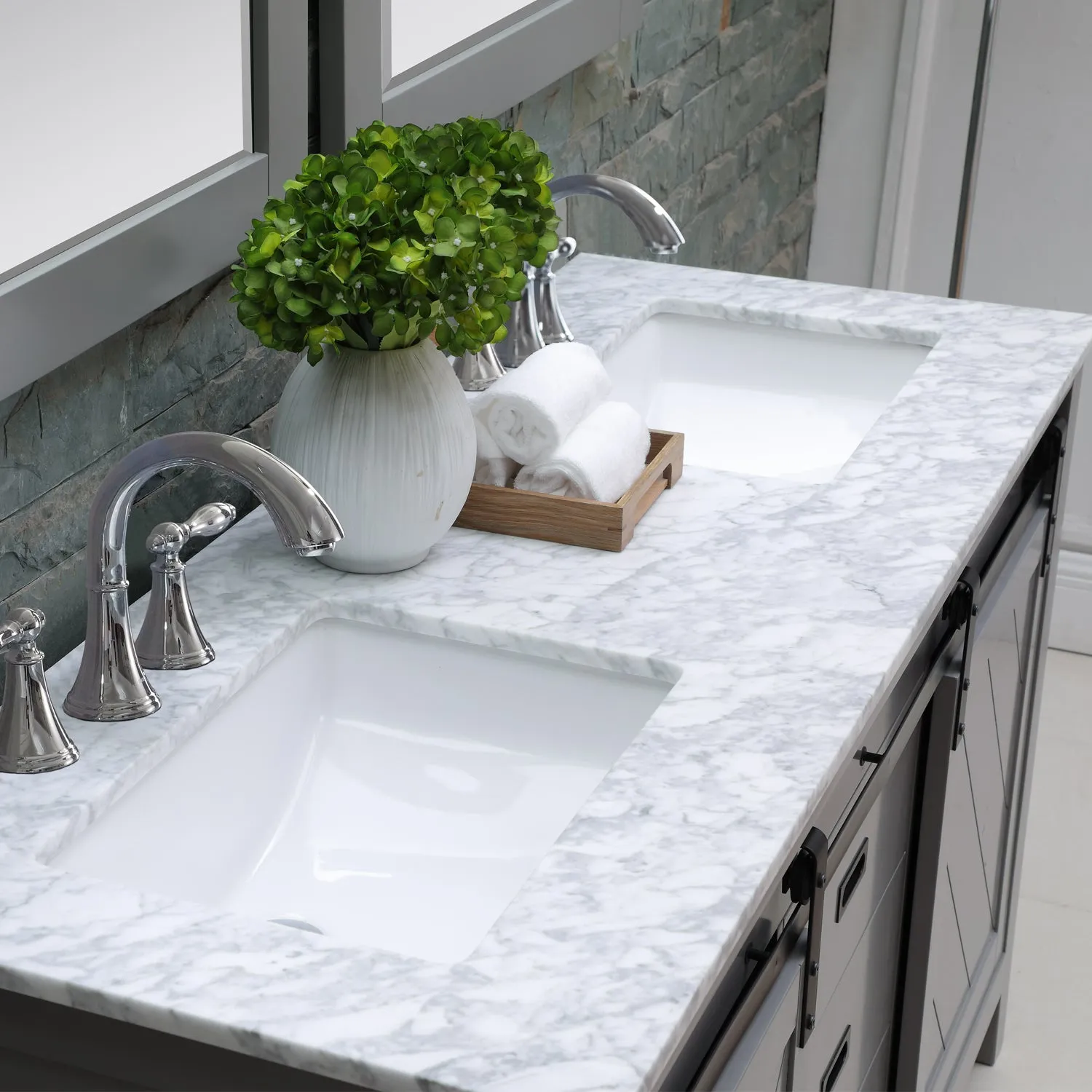 Kinsley 60" Double Bathroom Vanity Set with Carrara White Marble Countertop