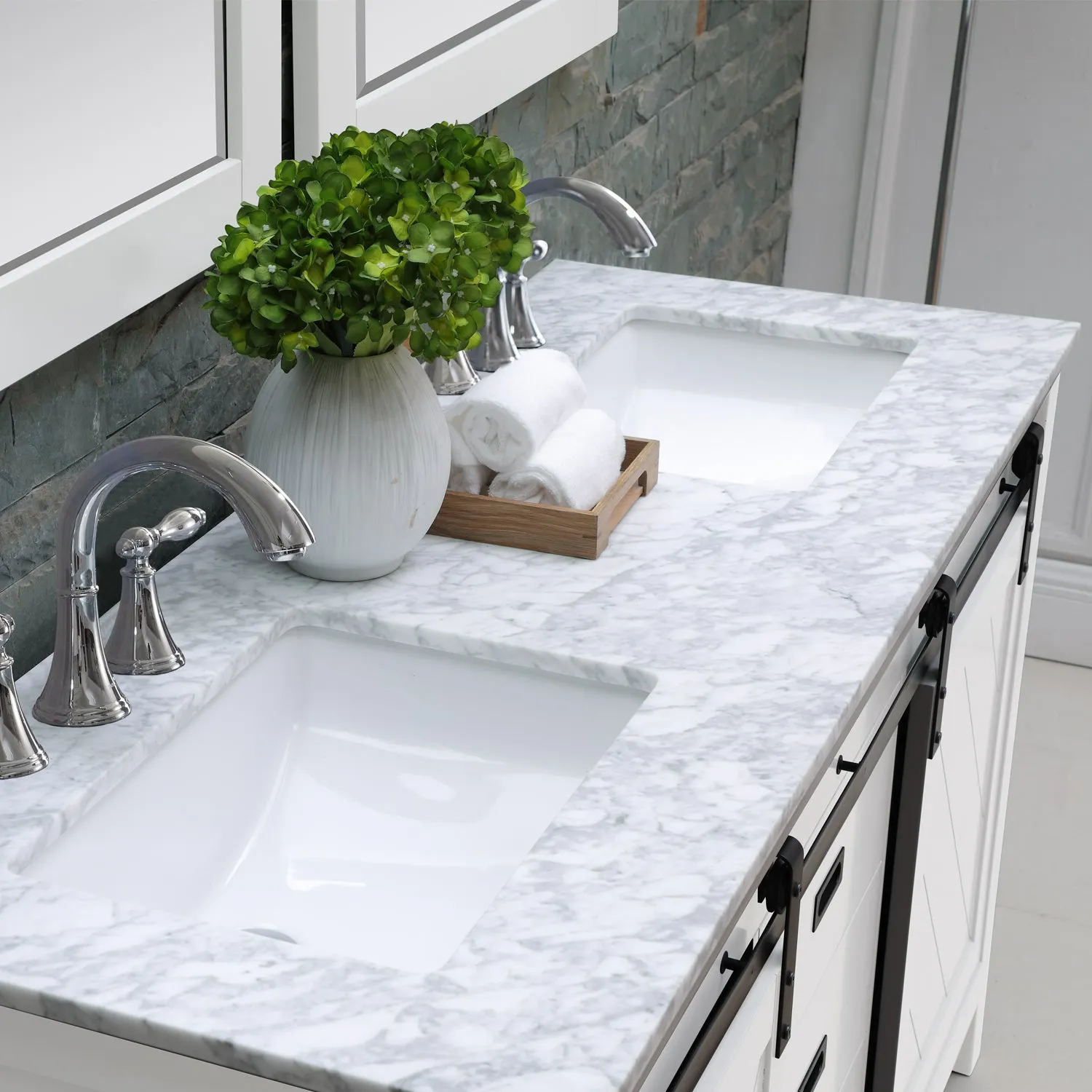 Kinsley 60" Double Bathroom Vanity Set with Carrara White Marble Countertop