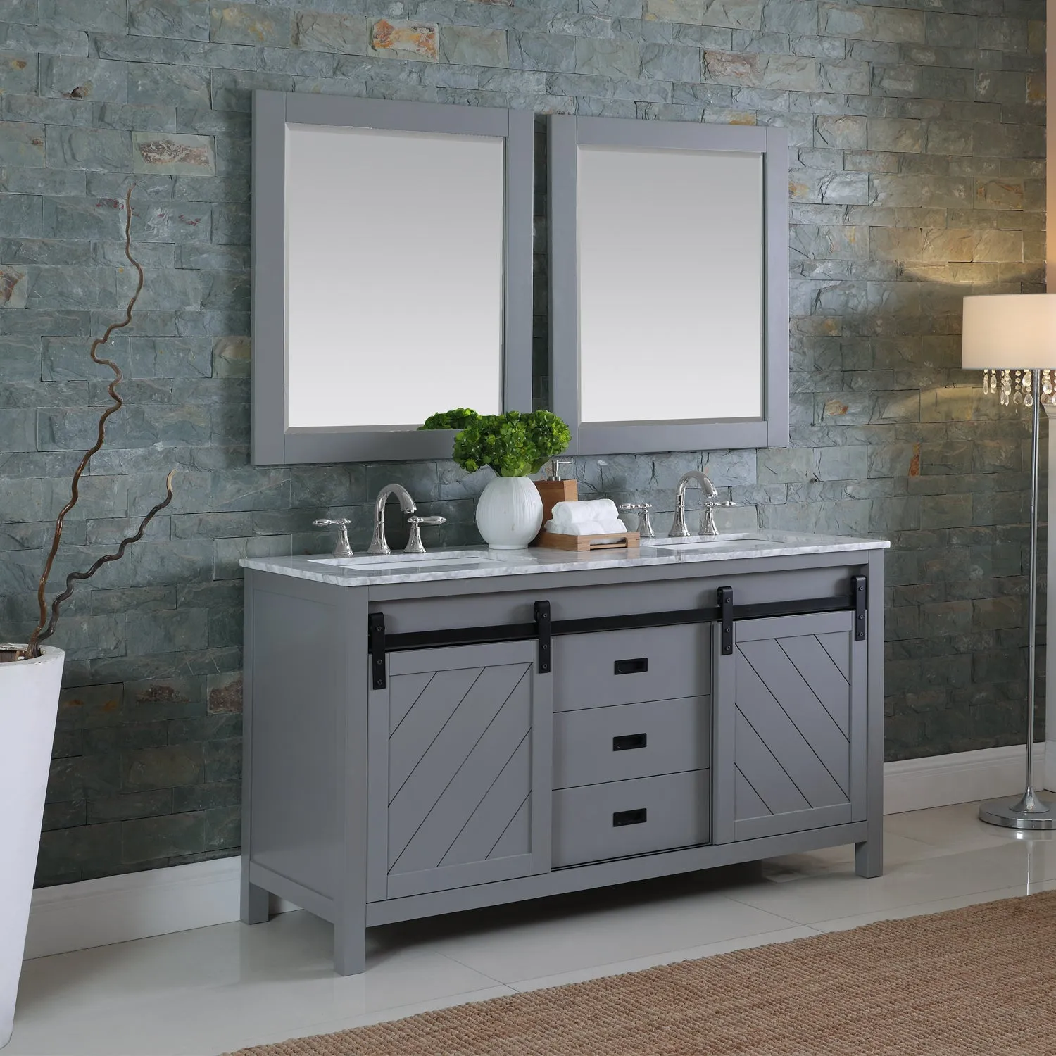 Kinsley 60" Double Bathroom Vanity Set with Carrara White Marble Countertop