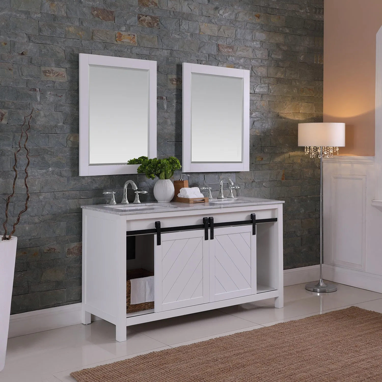 Kinsley 60" Double Bathroom Vanity Set with Carrara White Marble Countertop