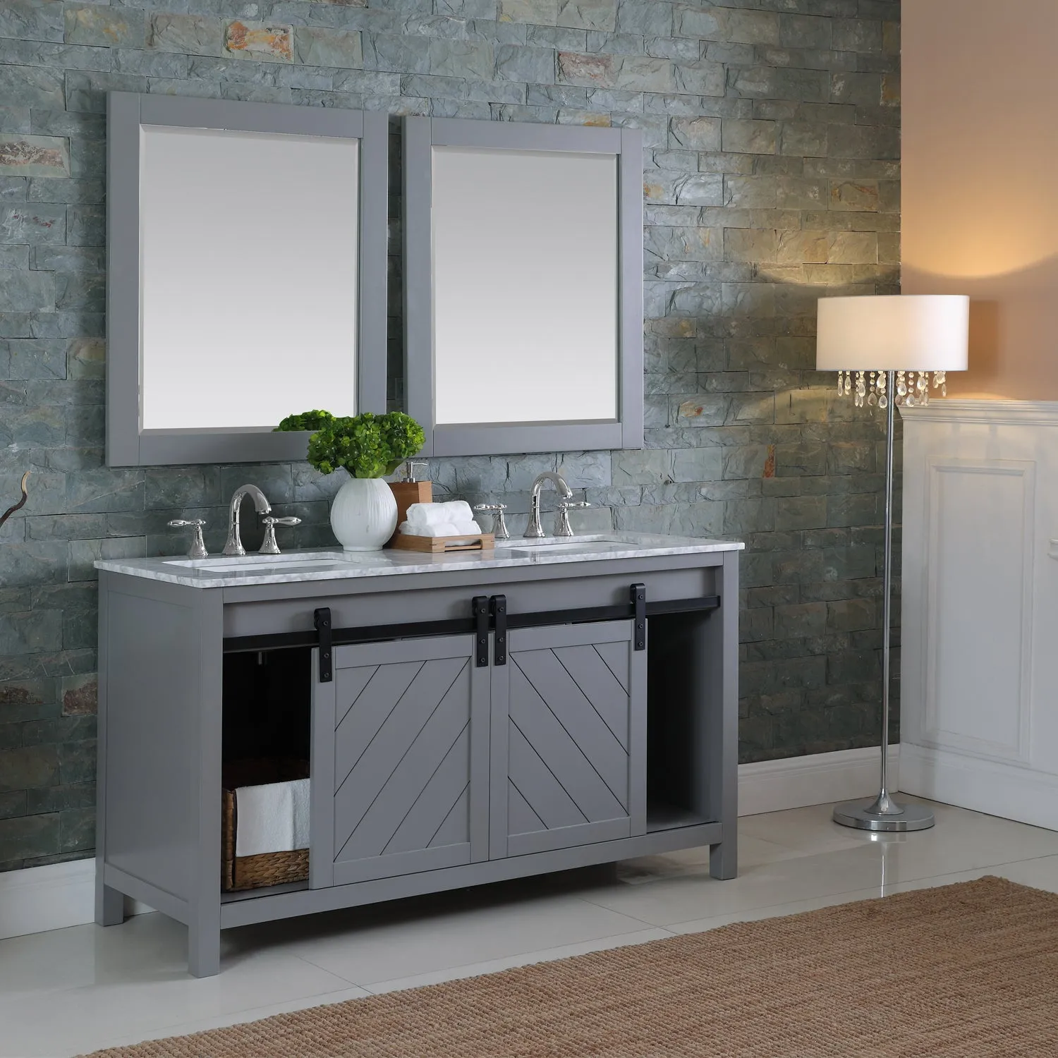 Kinsley 60" Double Bathroom Vanity Set with Carrara White Marble Countertop