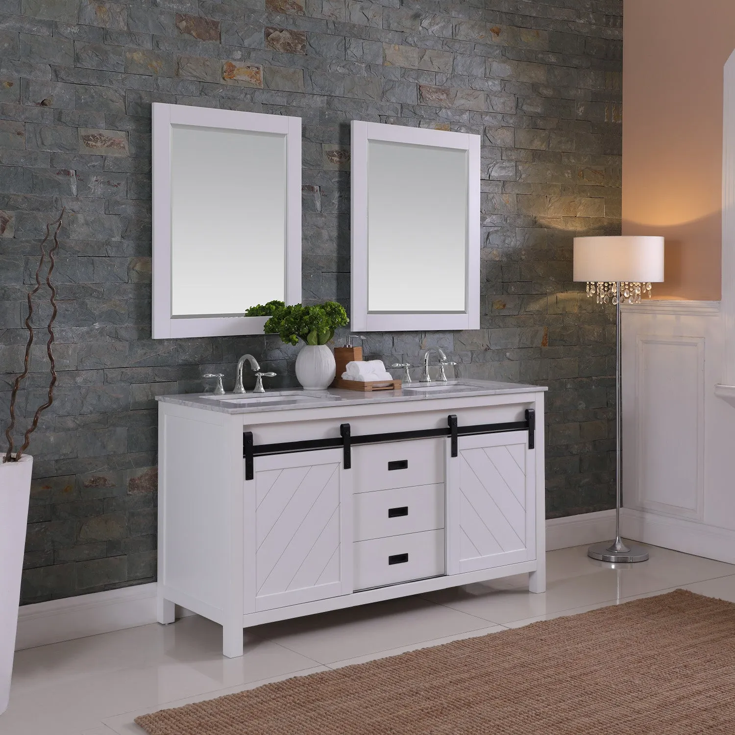 Kinsley 60" Double Bathroom Vanity Set with Carrara White Marble Countertop