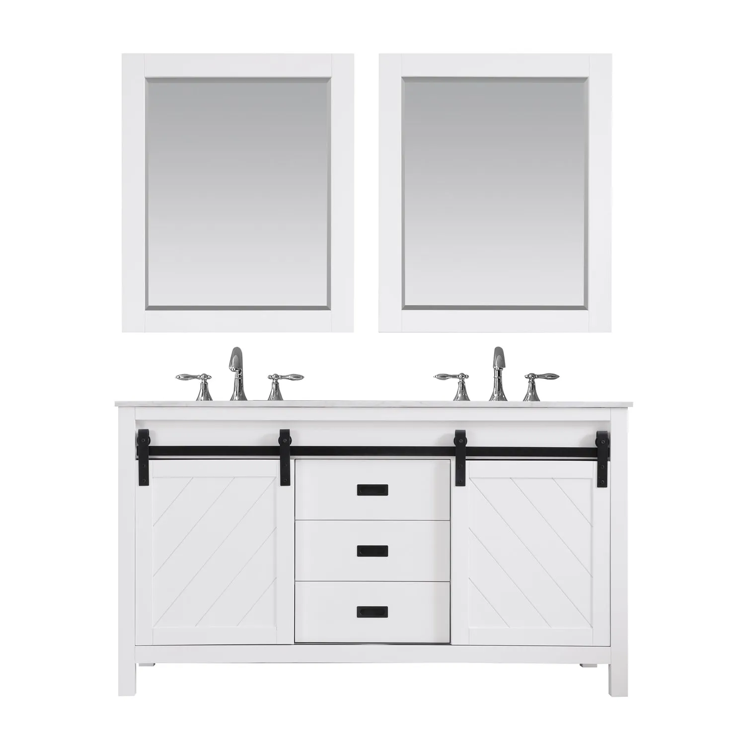 Kinsley 60" Double Bathroom Vanity Set with Carrara White Marble Countertop