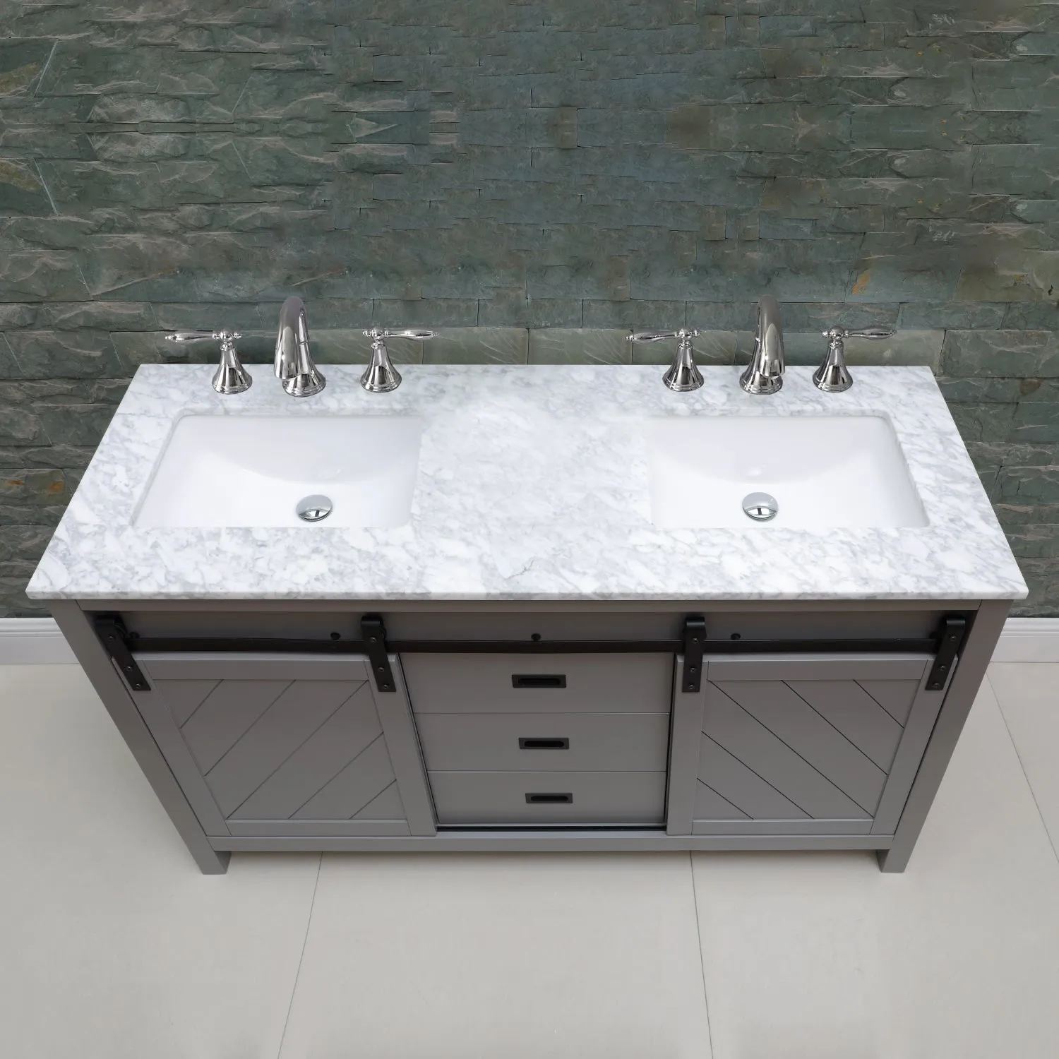 Kinsley 60" Double Bathroom Vanity Set with Carrara White Marble Countertop