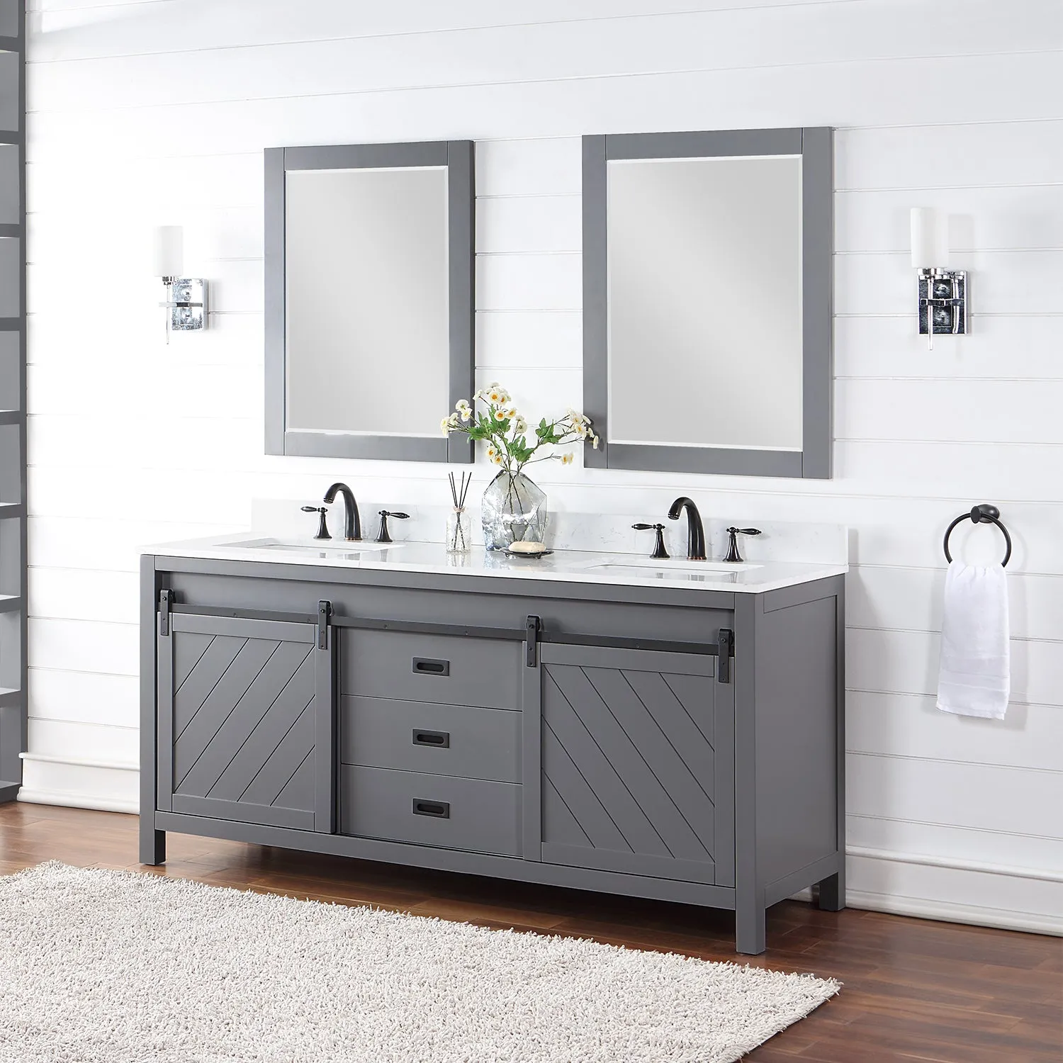 Kinsley 72" Double Bathroom Vanity Set with Aosta White Marble Countertop
