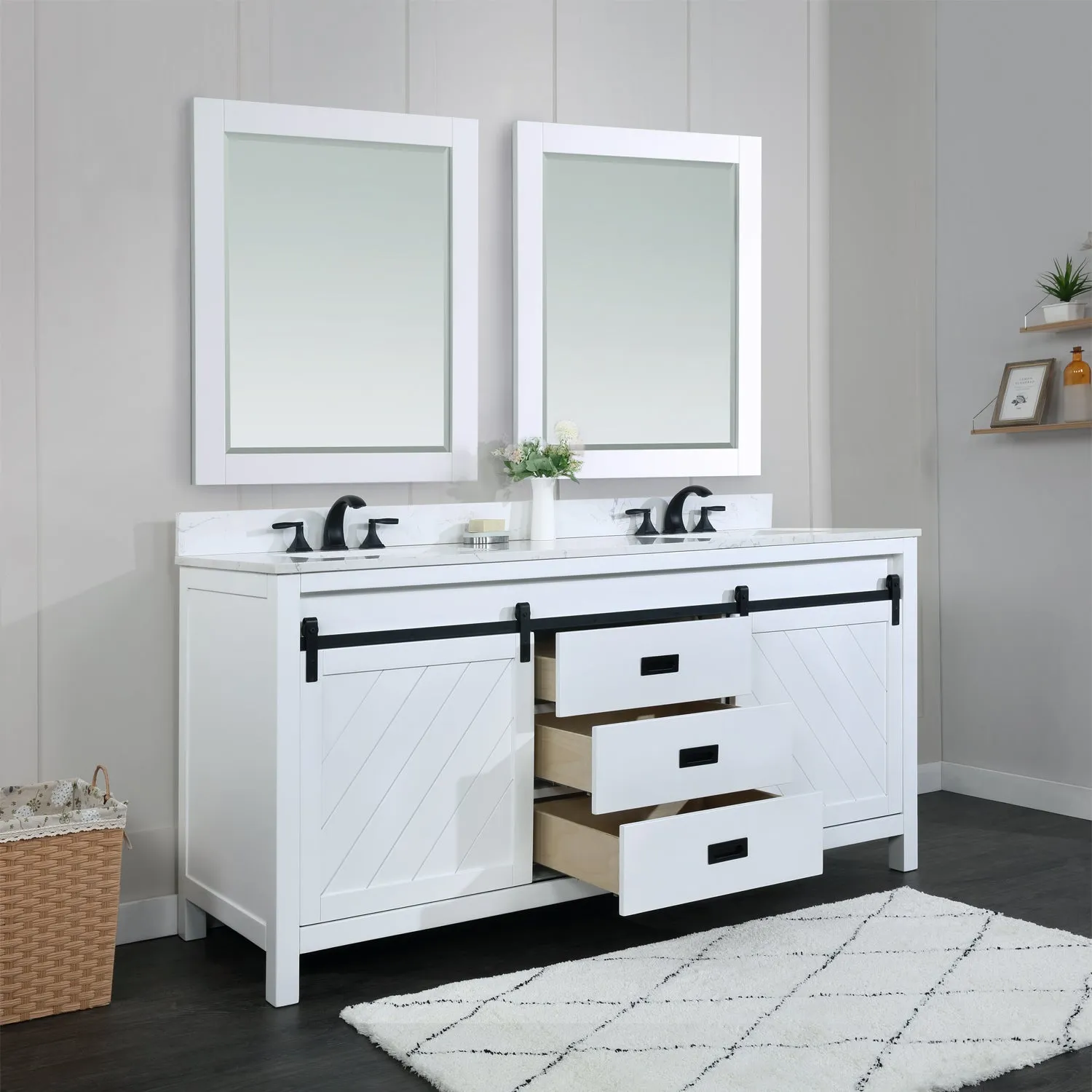 Kinsley 72" Double Bathroom Vanity Set with Aosta White Marble Countertop