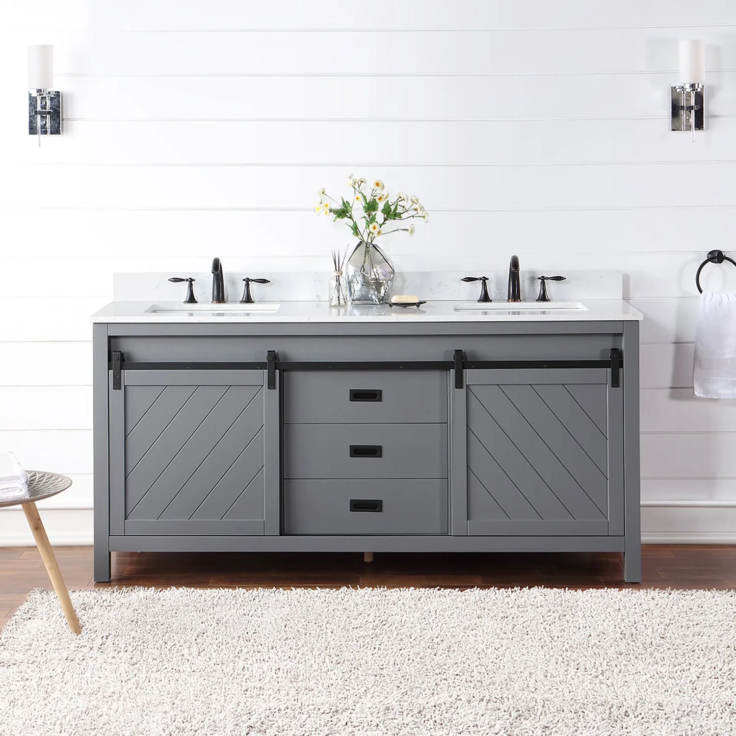 Kinsley 72" Double Bathroom Vanity Set with Aosta White Marble Countertop