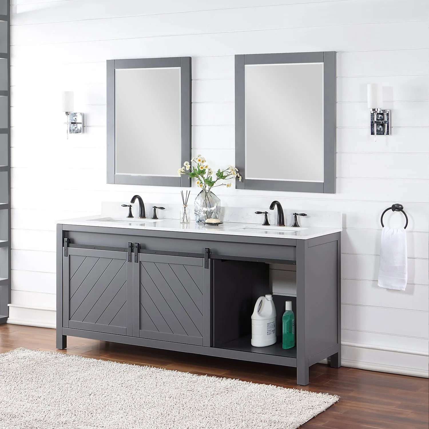 Kinsley 72" Double Bathroom Vanity Set with Aosta White Marble Countertop