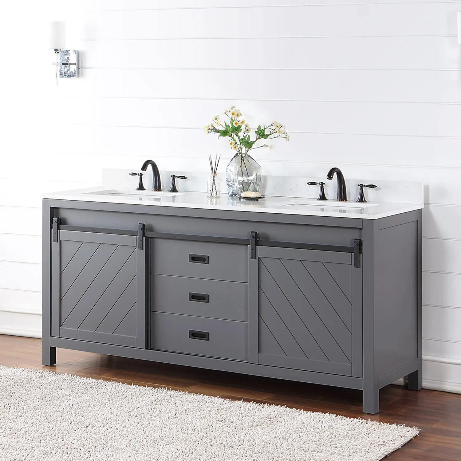 Kinsley 72" Double Bathroom Vanity Set with Aosta White Marble Countertop