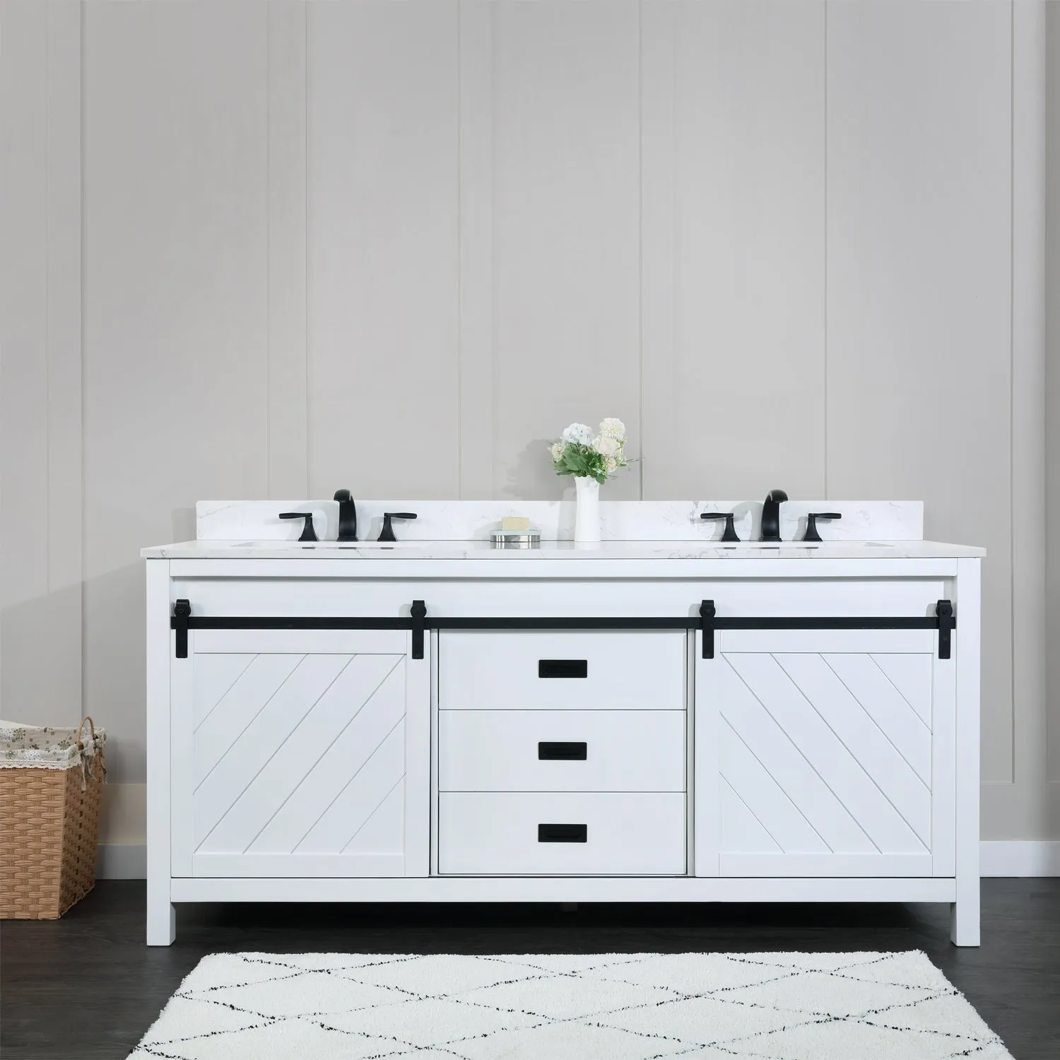 Kinsley 72" Double Bathroom Vanity Set with Aosta White Marble Countertop