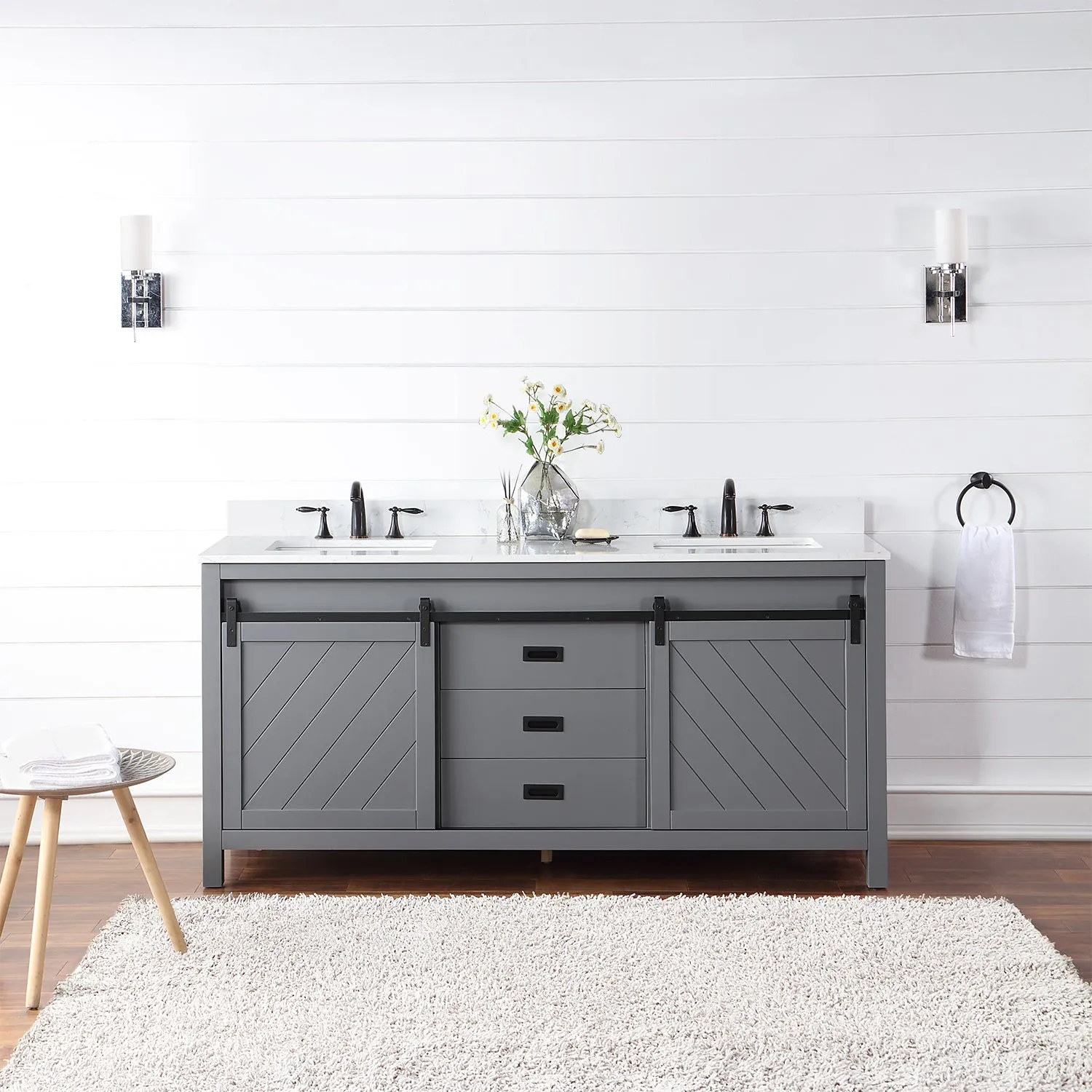 Kinsley 72" Double Bathroom Vanity Set with Aosta White Marble Countertop