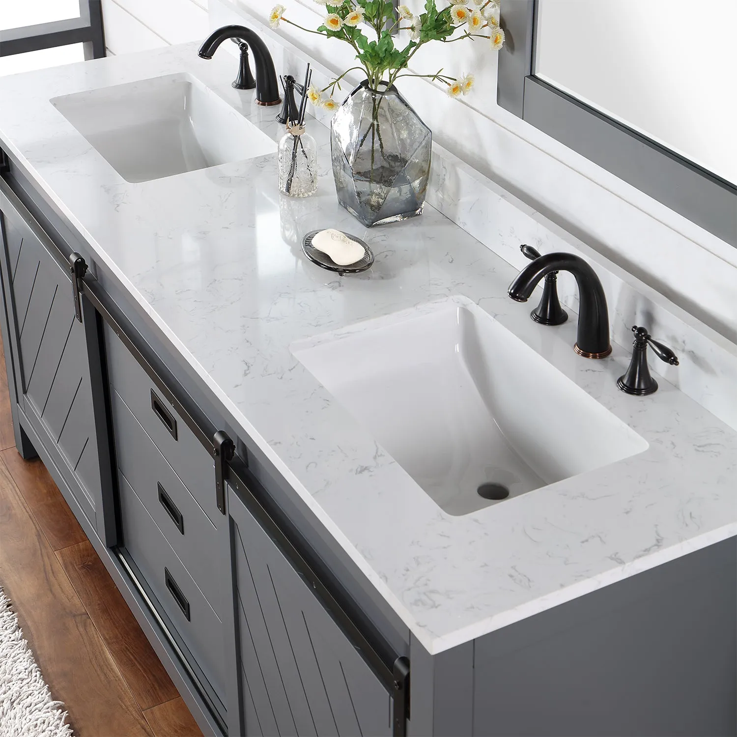 Kinsley 72" Double Bathroom Vanity Set with Aosta White Marble Countertop