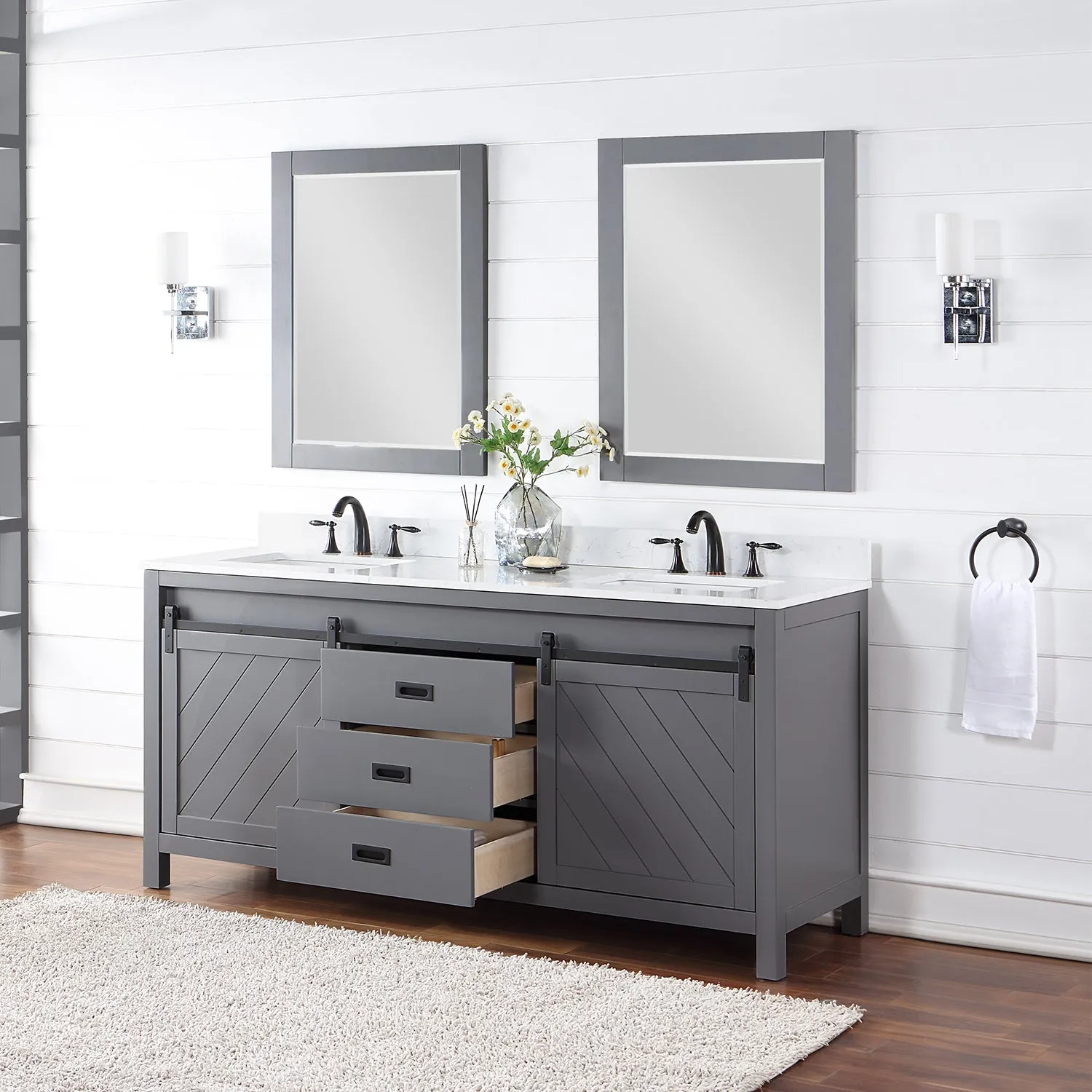 Kinsley 72" Double Bathroom Vanity Set with Aosta White Marble Countertop
