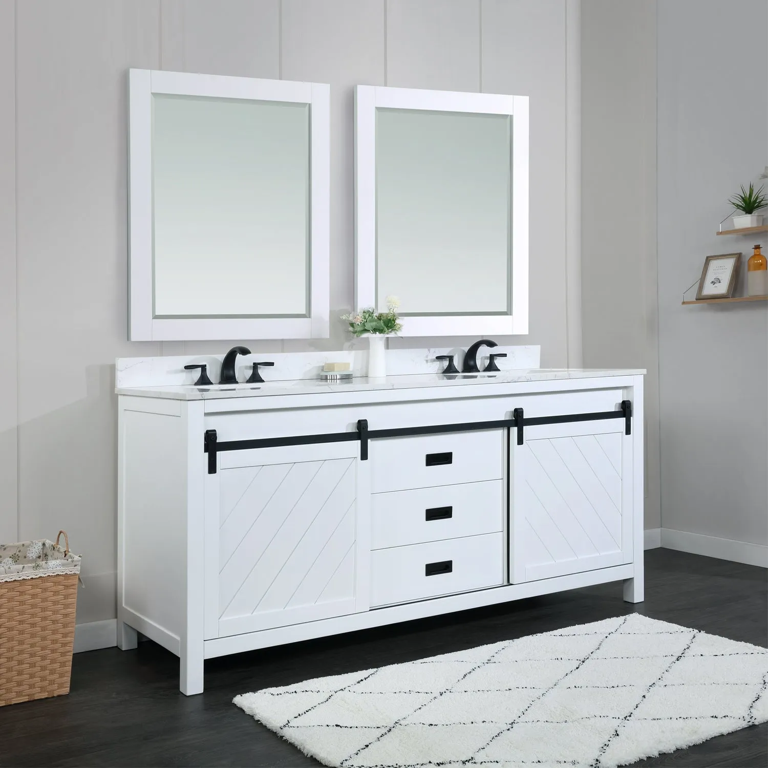 Kinsley 72" Double Bathroom Vanity Set with Aosta White Marble Countertop