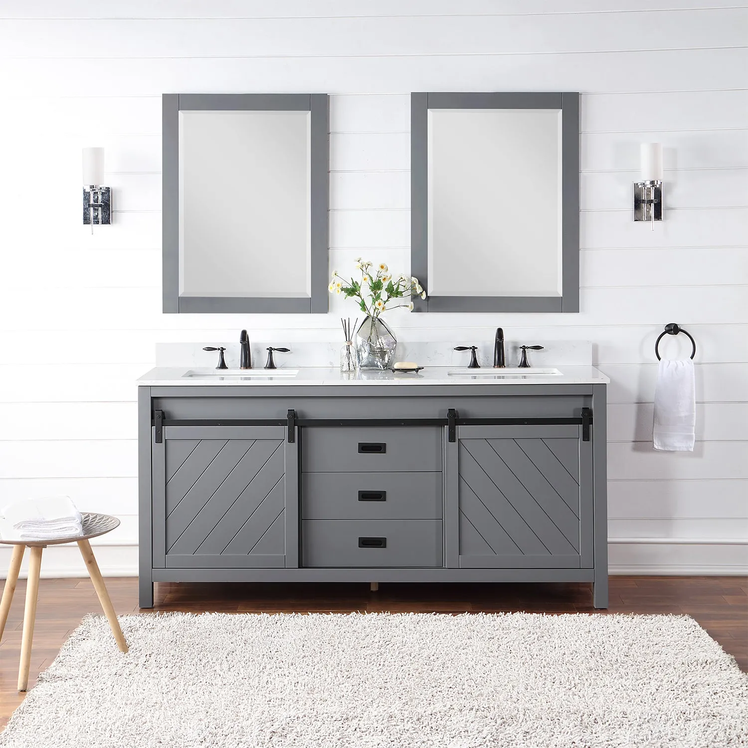 Kinsley 72" Double Bathroom Vanity Set with Aosta White Marble Countertop
