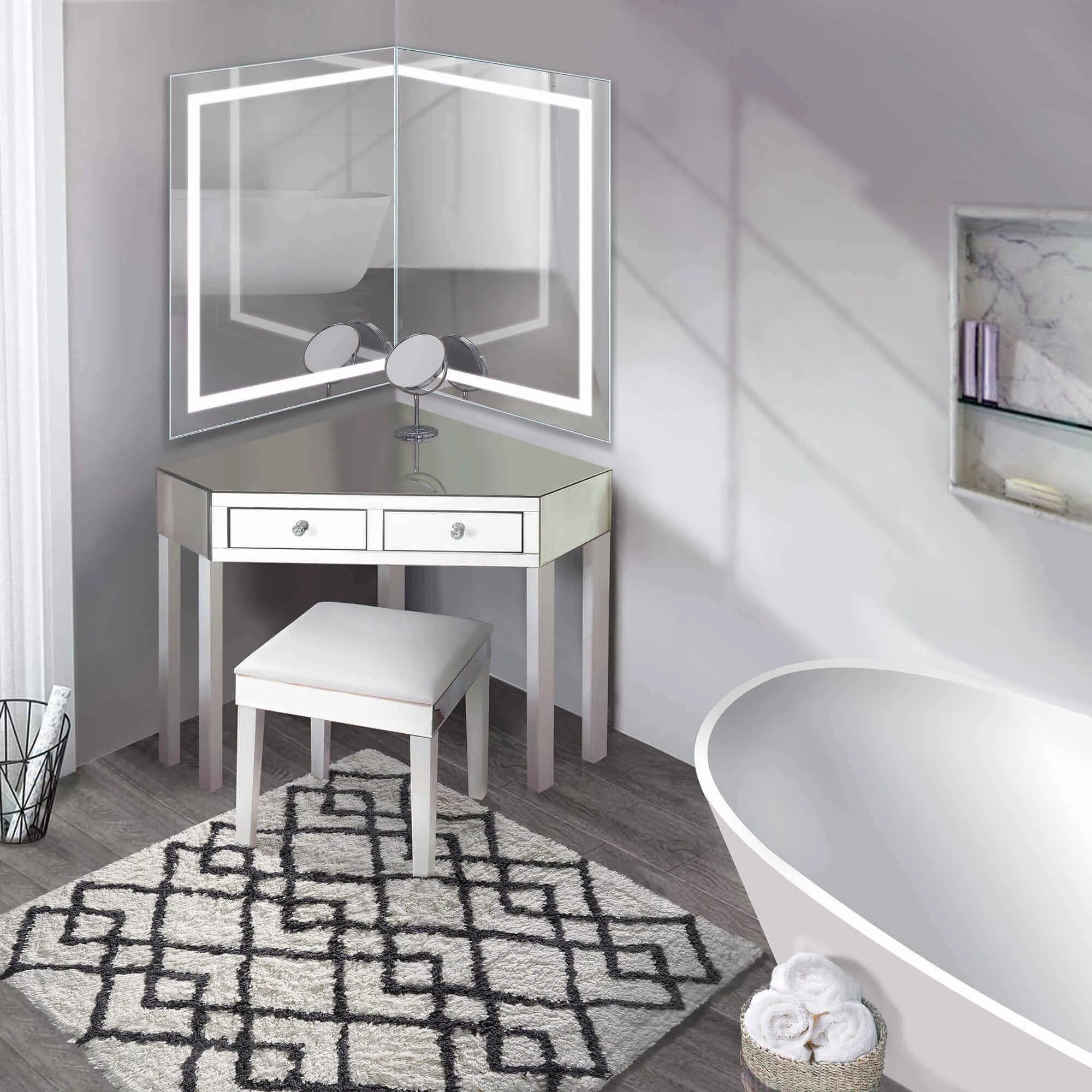 Krugg 24 x 36 Left or Right Corner-Fit LED Bathroom Mirror