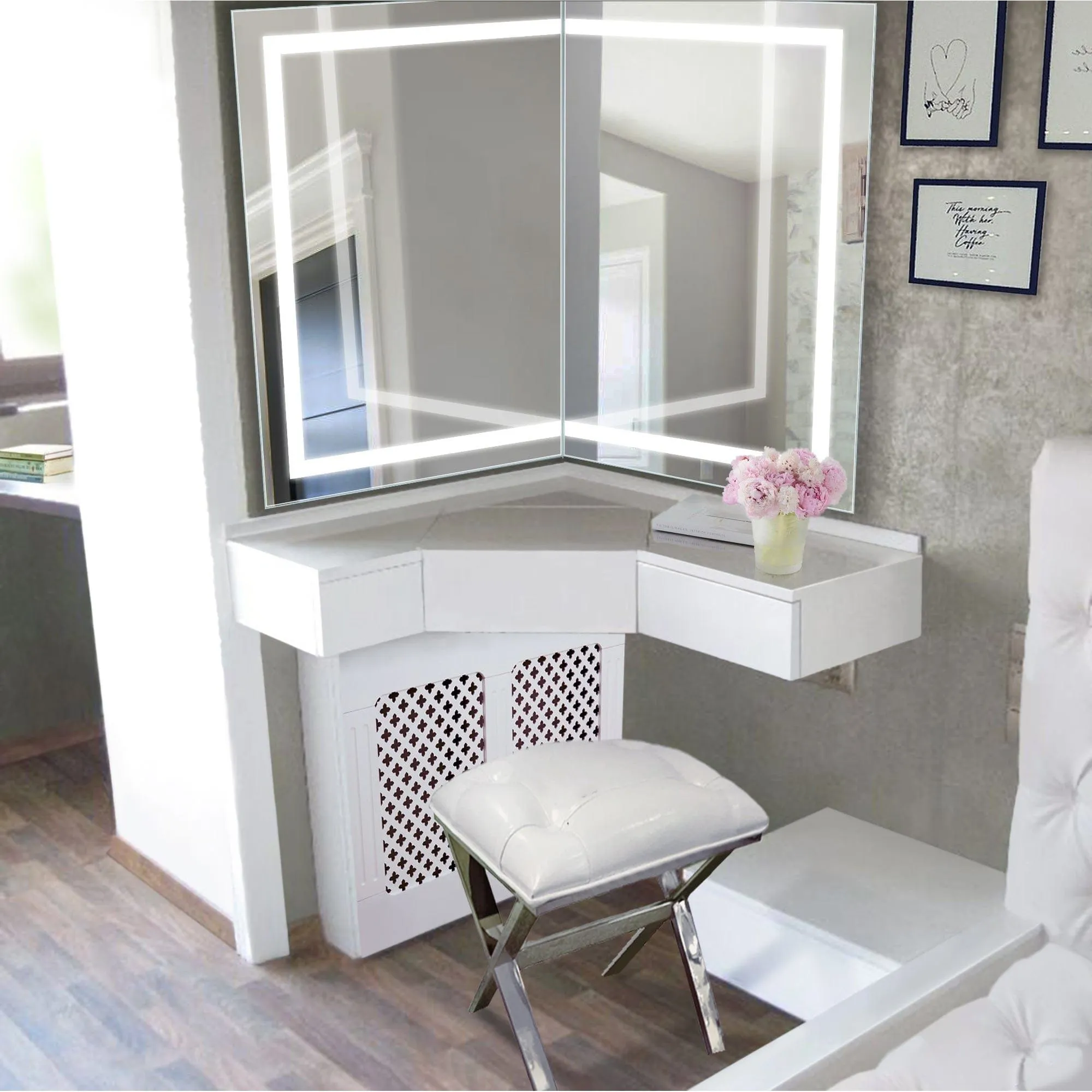 Krugg 24 x 36 Left or Right Corner-Fit LED Bathroom Mirror