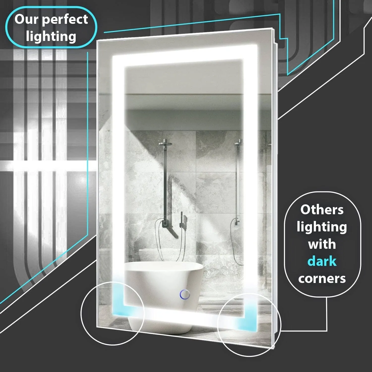 Krugg Soho 48 x 36 Matte Gold LED Bathroom Mirror