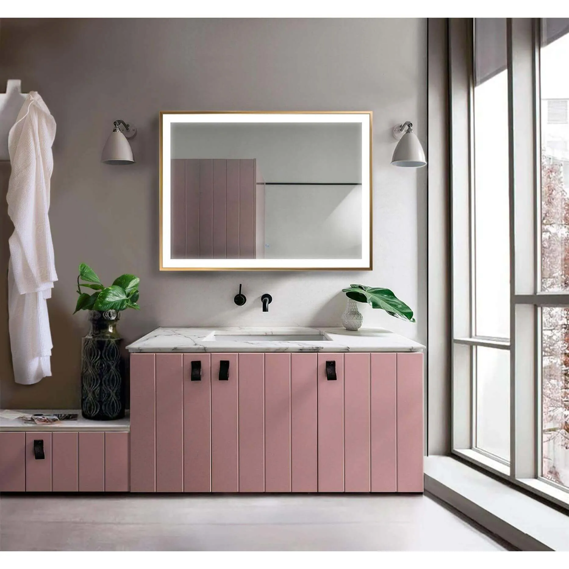 Krugg Soho 48 x 36 Matte Gold LED Bathroom Mirror