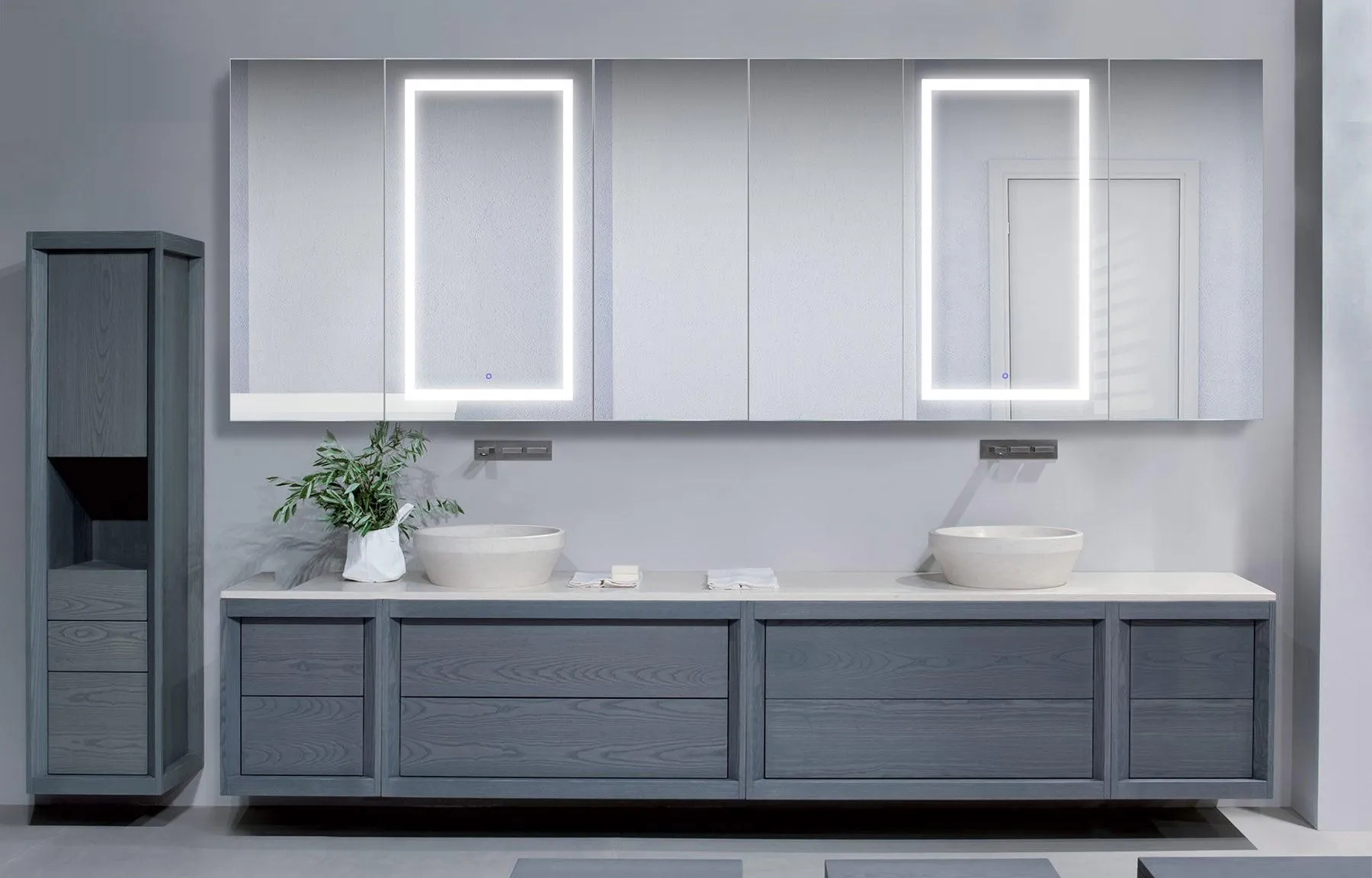Krugg Svange 12042DLLLRRR 120″ X 42″ LED Medicine Cabinet w/Dimmer & Defogger