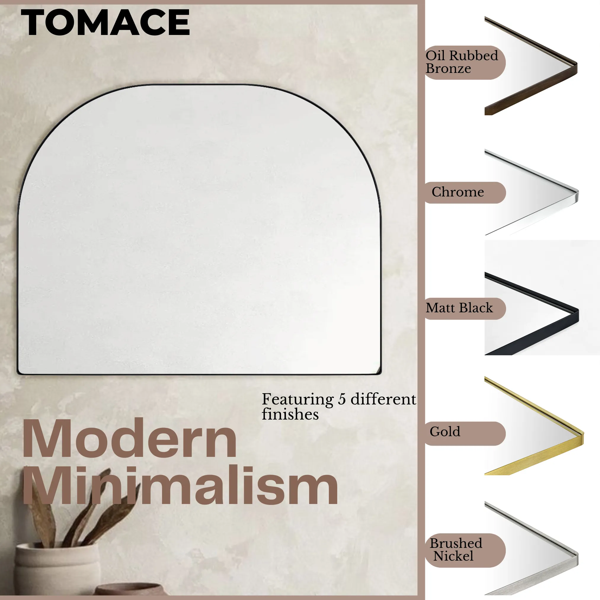 Large Arched Metal Framed Wall Mounted Bathroom Vanity Mirror 32'' W x 40'' Tall