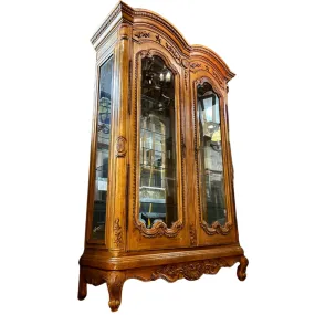 Large Curio Cabinet, Mirror Back, Glass Shelves, Interior Lighting