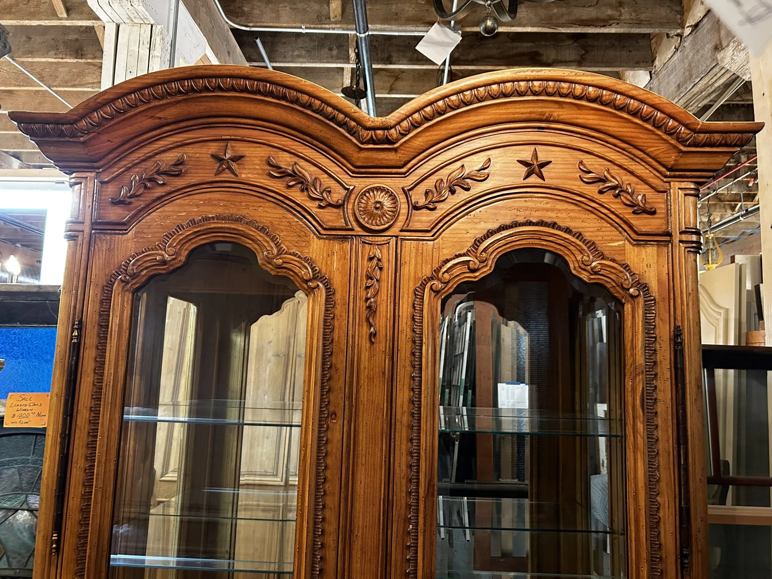 Large Curio Cabinet, Mirror Back, Glass Shelves, Interior Lighting