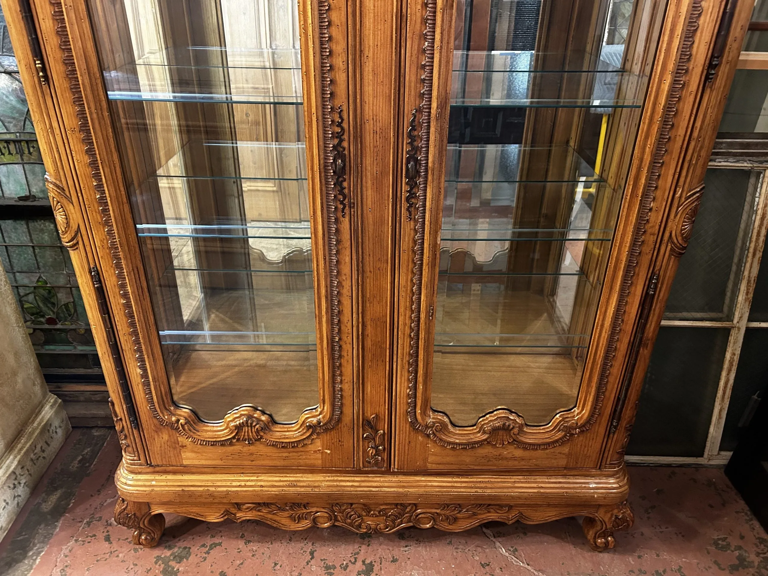 Large Curio Cabinet, Mirror Back, Glass Shelves, Interior Lighting
