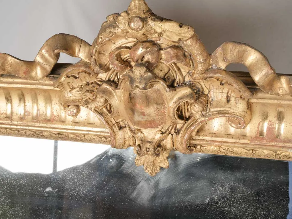 Large Early 19th-Century French Giltwood Mirror w/ Ornate Detailing - 65¼" x  40½"