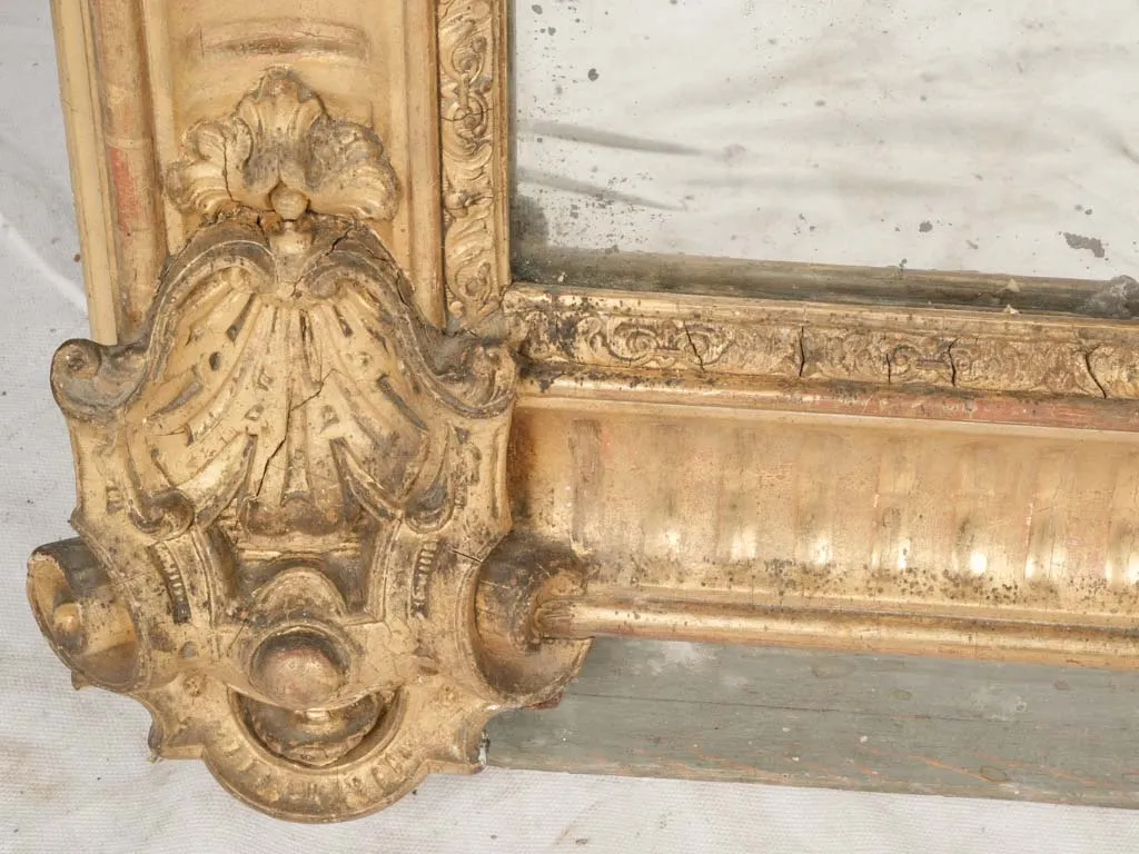 Large Early 19th-Century French Giltwood Mirror w/ Ornate Detailing - 65¼" x  40½"