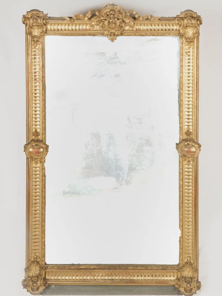 Large Early 19th-Century French Giltwood Mirror w/ Ornate Detailing - 65¼" x  40½"