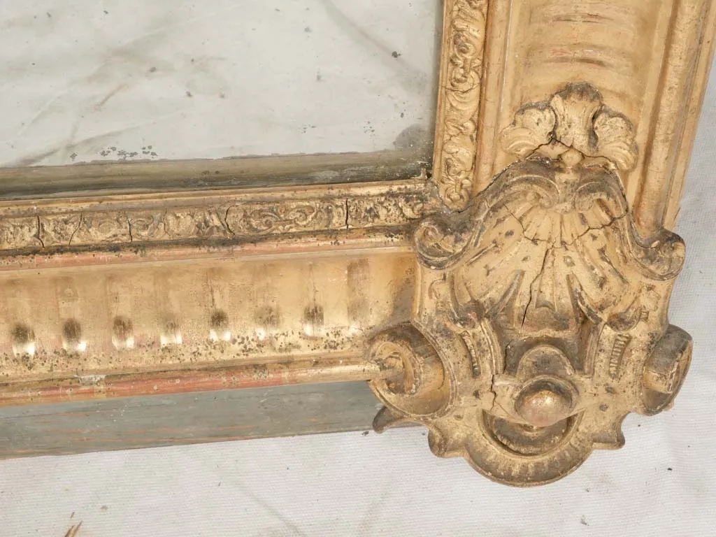 Large Early 19th-Century French Giltwood Mirror w/ Ornate Detailing - 65¼" x  40½"