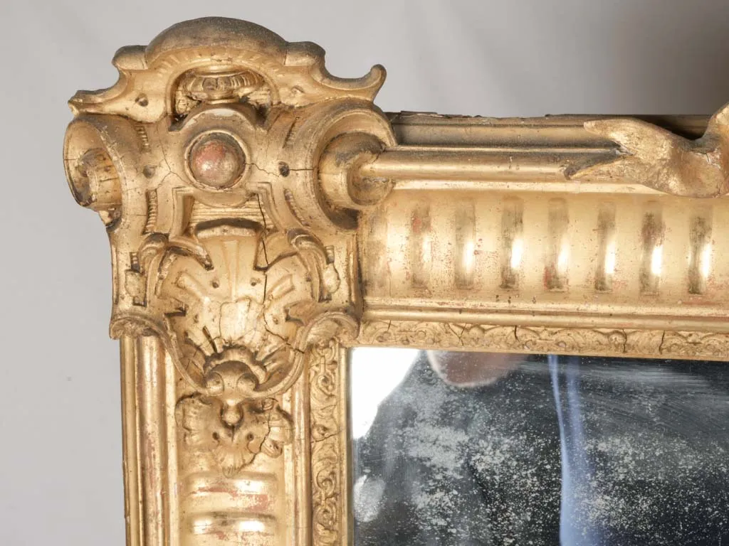 Large Early 19th-Century French Giltwood Mirror w/ Ornate Detailing - 65¼" x  40½"