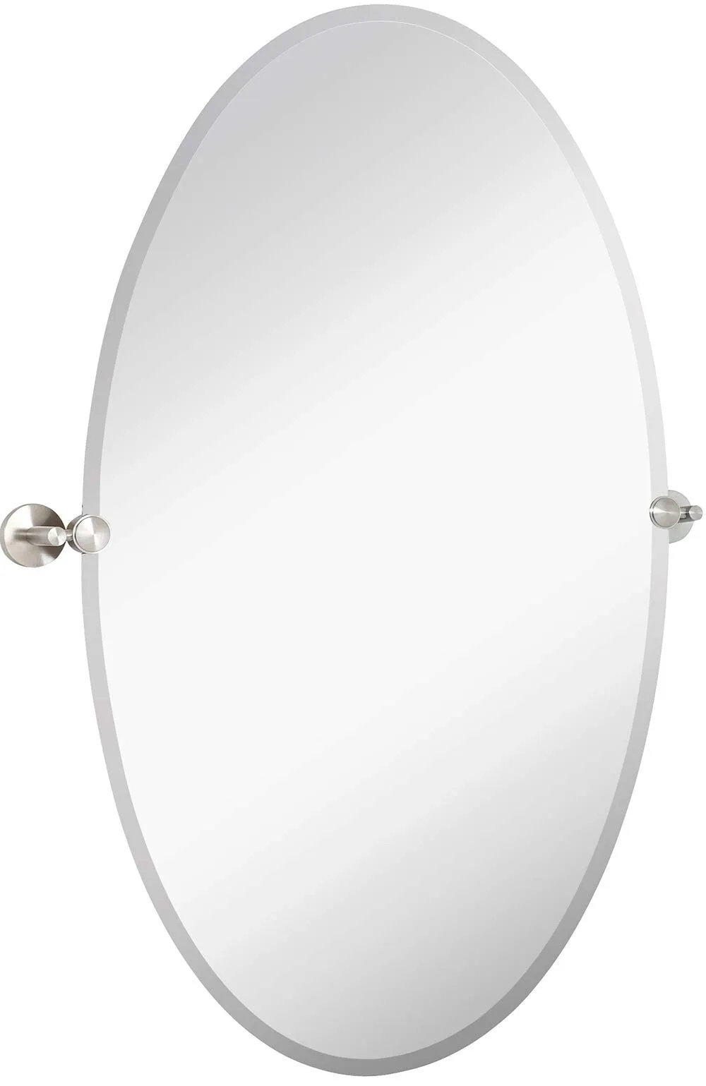 Large Pivot Oval Mirror With Brushed Chrome Wall Anchors | Silver Backed Adjustable
