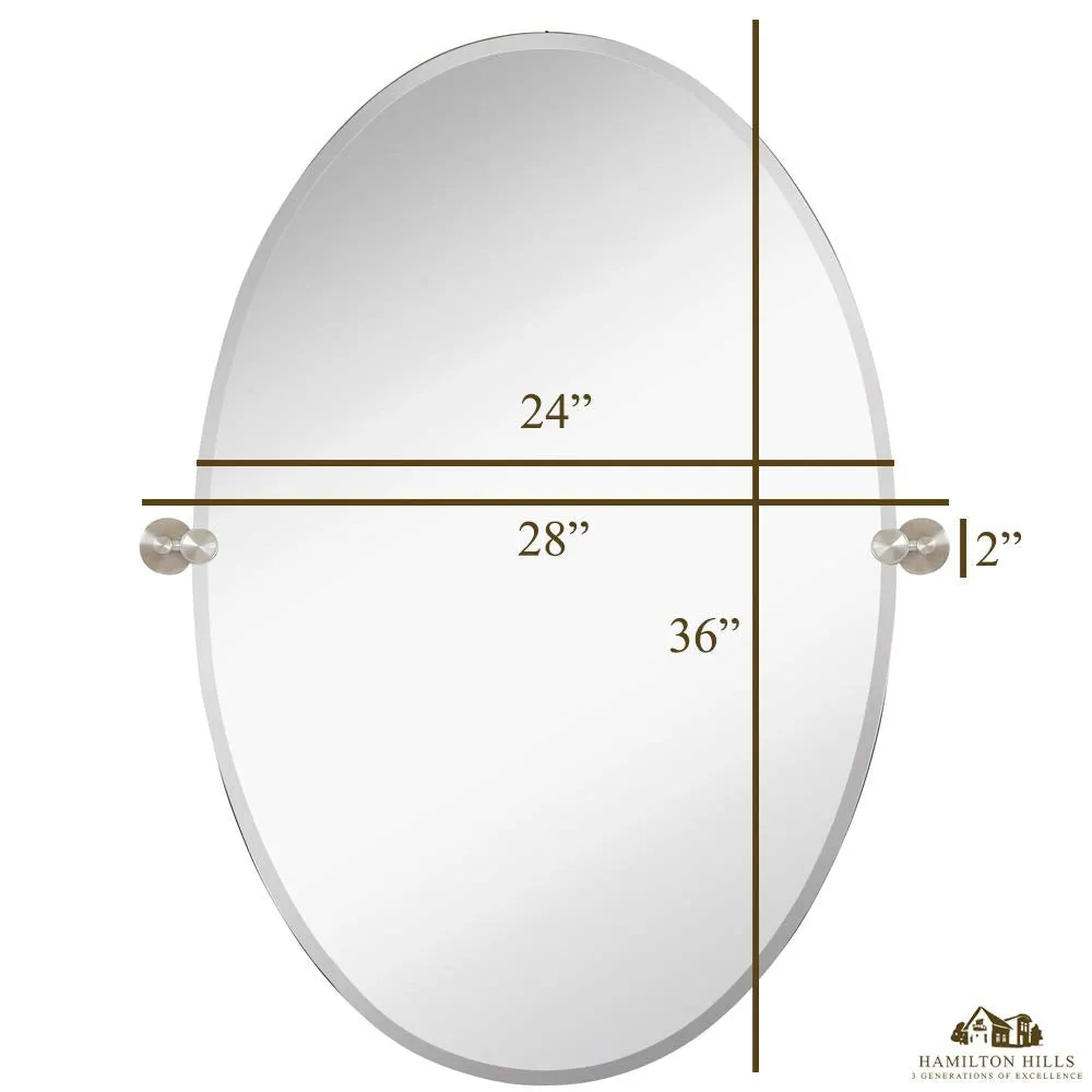 Large Pivot Oval Mirror With Brushed Chrome Wall Anchors | Silver Backed Adjustable