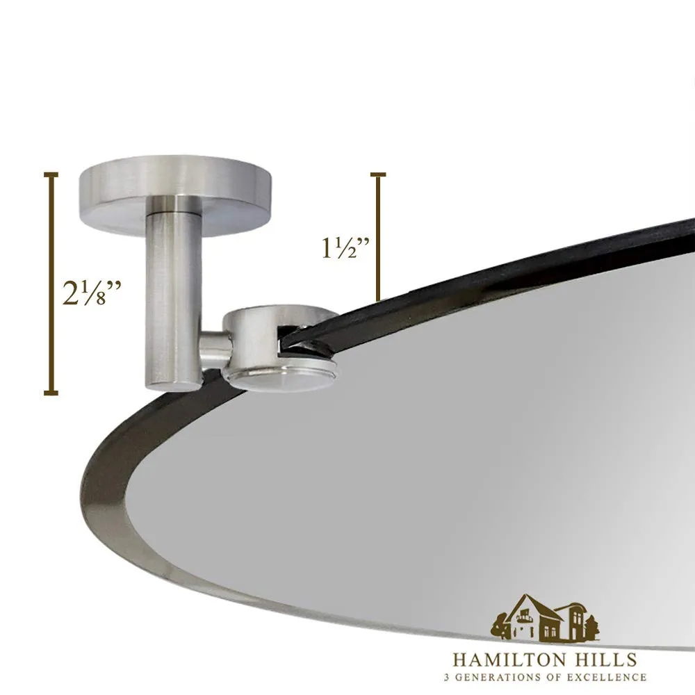 Large Pivot Oval Mirror With Brushed Chrome Wall Anchors | Silver Backed Adjustable