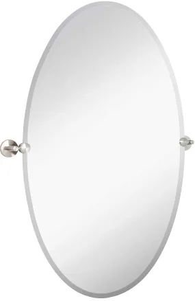 Large Pivot Oval Mirror With Brushed Chrome Wall Anchors | Silver Backed Adjustable