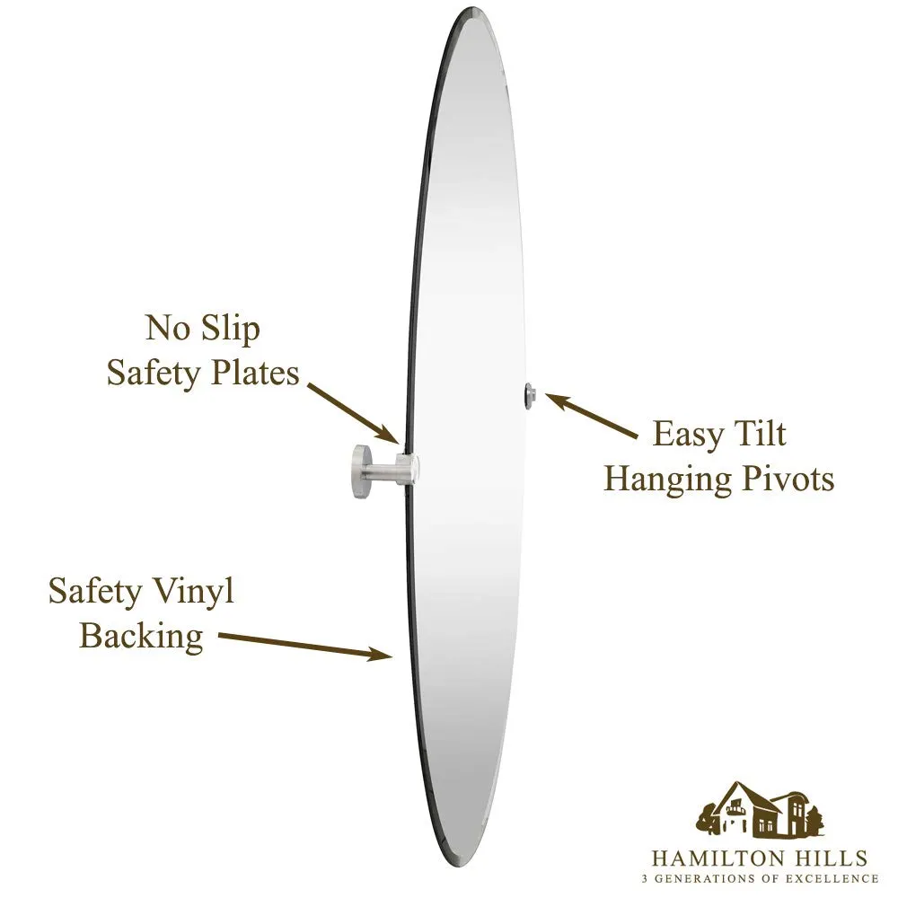 Large Pivot Oval Mirror With Brushed Chrome Wall Anchors | Silver Backed Adjustable