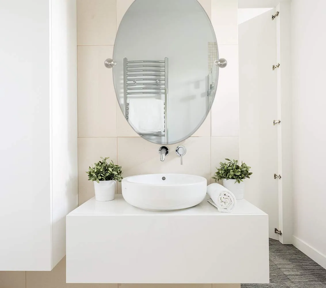 Large Pivot Oval Mirror With Brushed Chrome Wall Anchors | Silver Backed Adjustable