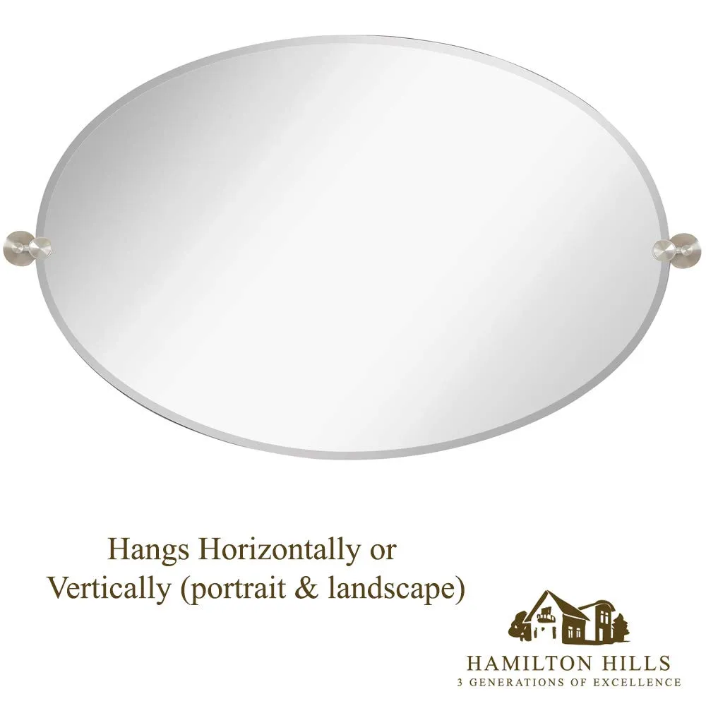 Large Pivot Oval Mirror With Brushed Chrome Wall Anchors | Silver Backed Adjustable